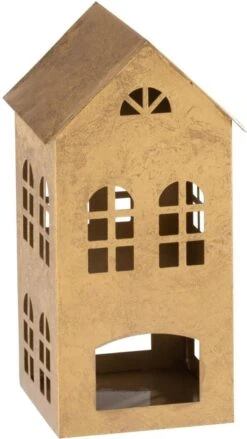 J-Line Waxinelichthouder Huis Alpha Goud 15 X 14,5 X 28 Cm