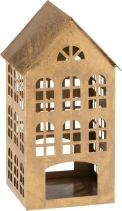 J-Line Waxinelichthouder Huis Kappa Goud 17,5 X 17 X 32,5 Cm