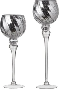 House Of Seasons Waxinelichthouders Zilver D 12,5 H 32 / 42 Cm 2 Stuks